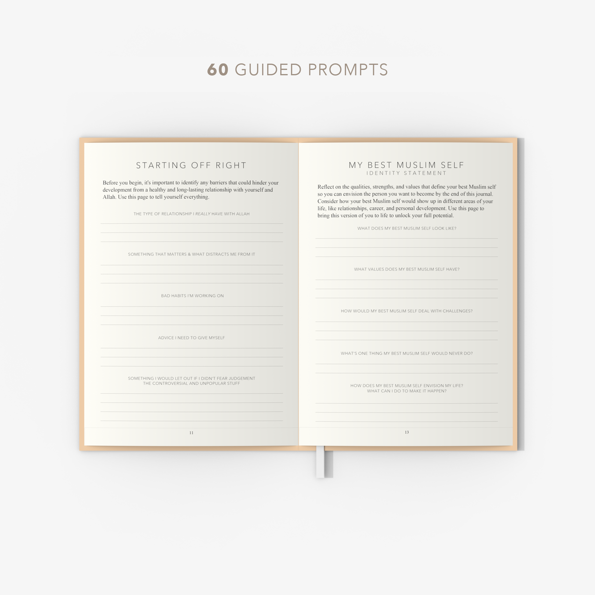 The Self and Faith Journal Beige open pages - Starting Off Right and My Best Muslim Self, 60 guided prompts #color_beige