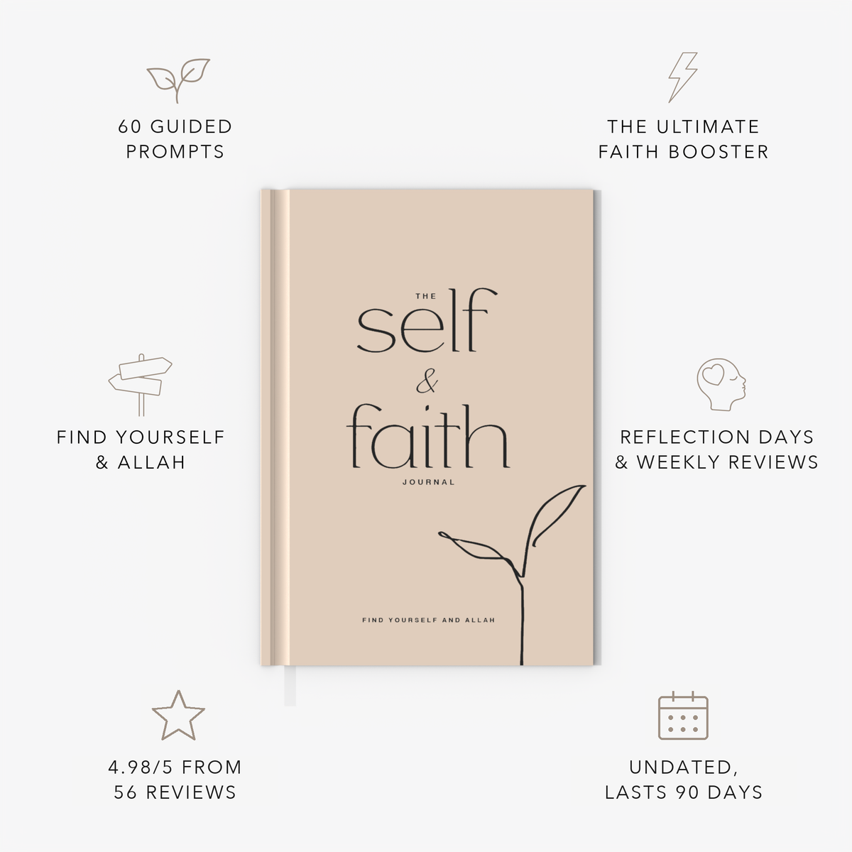 The Self and Faith Journal Beige - 60 guided prompts, Reflection Days and Weekly Reviews, 4.98/5 from 56 reviews, undated and lasts 90 days #color_beige
