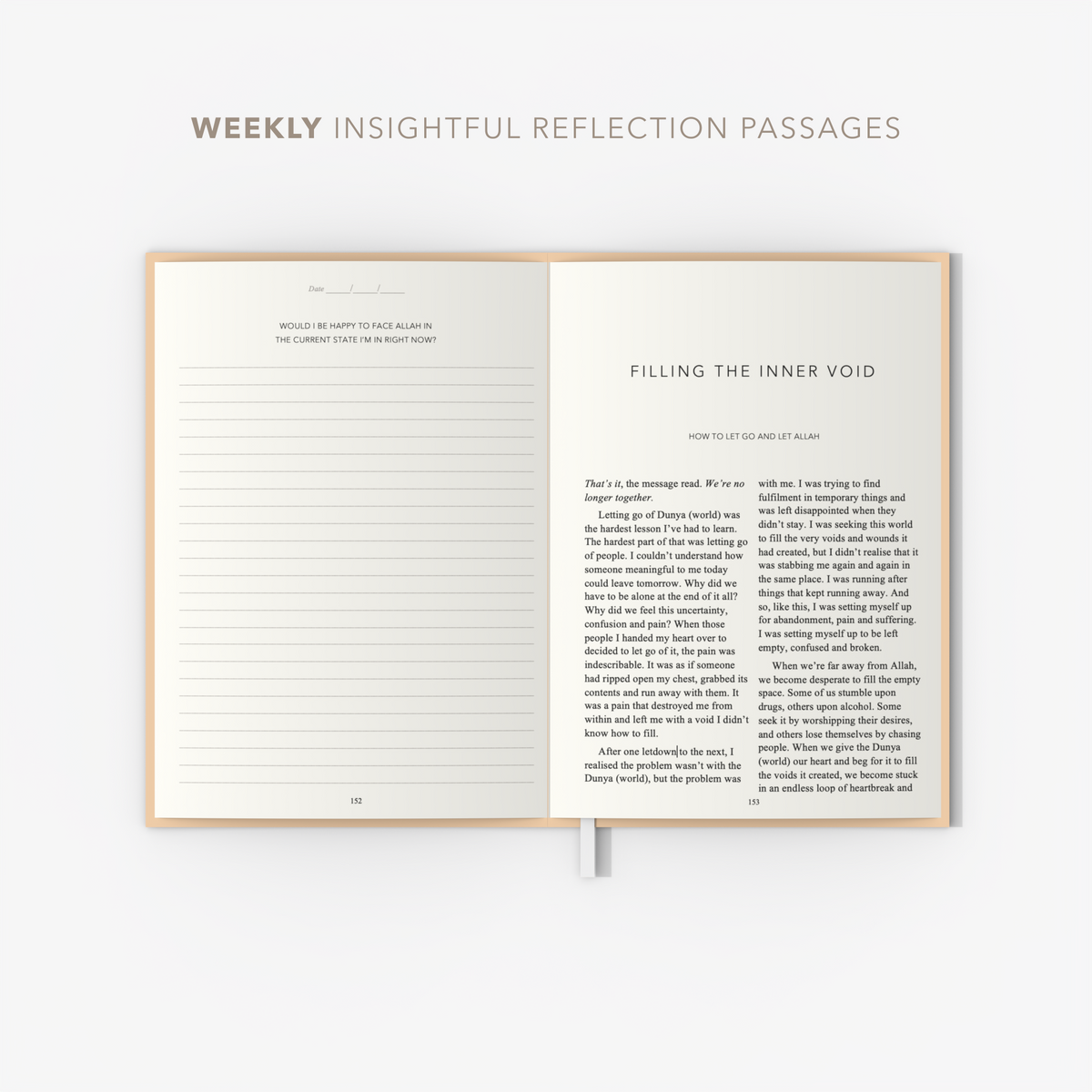 The Self and Faith Journal Blush Pink weekly insightful reflection passages - Quran and Hadith-backed prompts #color_blush-pink