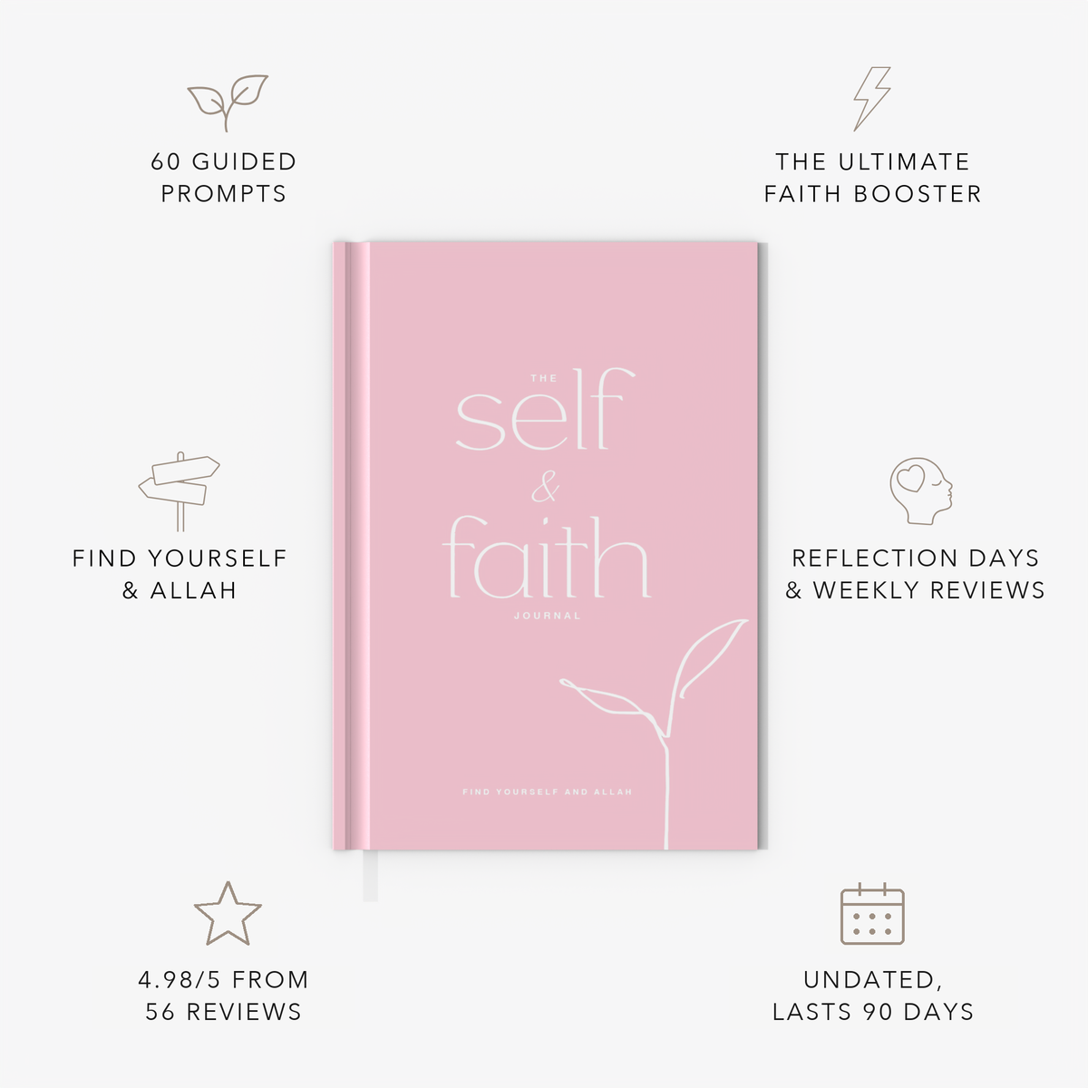 The Self and Faith Journal Blush Pink - 60 guided prompts, Reflection Days and Weekly Reviews, 4.98/5 from 56 reviews, undated and lasts 90 days #color_blush-pink