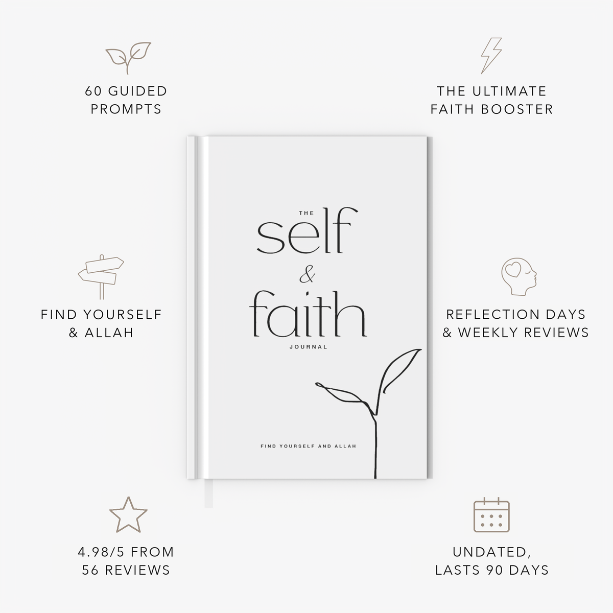 The Self and Faith Journal Pure White - 60 guided prompts, Reflection Days and Weekly Reviews, 4.98/5 from 56 reviews, undated and lasts 90 days #color_pure-white