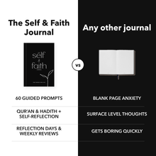 The Self and Faith Journal Bold Black compared with a blank journal - 60 guided prompts, Qur'an and Hadith, Reflection Days and Weekly Reviews #color_bold-black