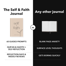 The Self and Faith Journal Beige compared with a blank journal - 60 guided prompts, Qur'an and Hadith, Reflection Days and Weekly Reviews #color_beige