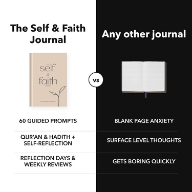 The Self and Faith Journal Beige compared with a blank journal - 60 guided prompts, Qur'an and Hadith, Reflection Days and Weekly Reviews #color_beige