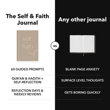 The Self and Faith Journal Vanilla Latte compared with a blank journal - 60 guided prompts, Qur'an and Hadith, Reflection Days and Weekly Reviews #color_vanilla-latte